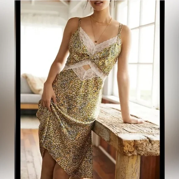 NWT Anthropologie Lace Inset Midi Slip Dress Size L NWT Anthropologie Lace Inset Midi Slip Dress Size L
